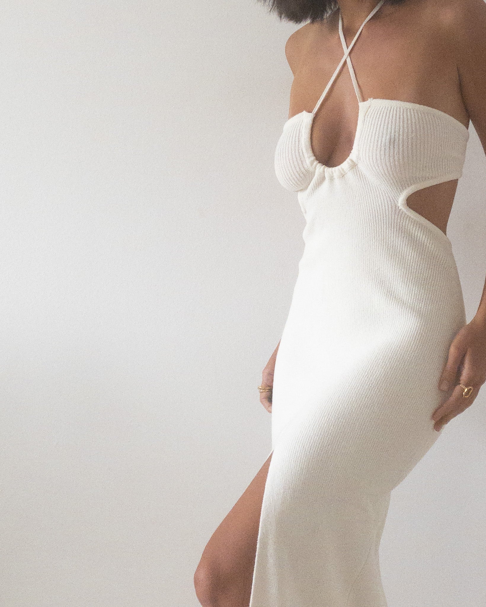 White Palm Knit Midi Dress